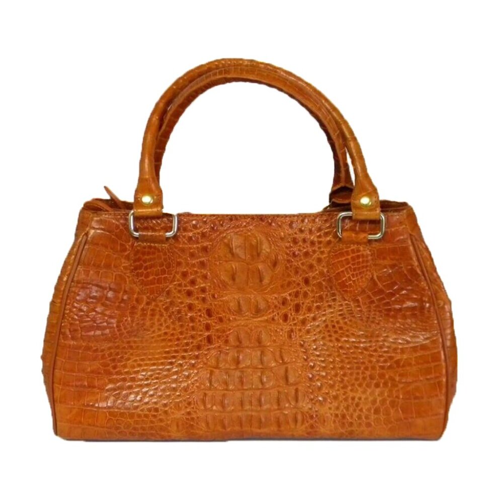 LIGHT BROWN GENUINE CROCODILE HORN BACK SKIN LEATHER HANDBAG